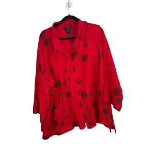 Ali Miles Red Button Front Blouse Artsy Boho Work Office Womens Plus Size 3x